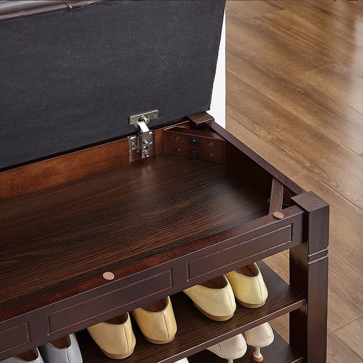 Brown Shoe Storage Bench with Cushion G47358