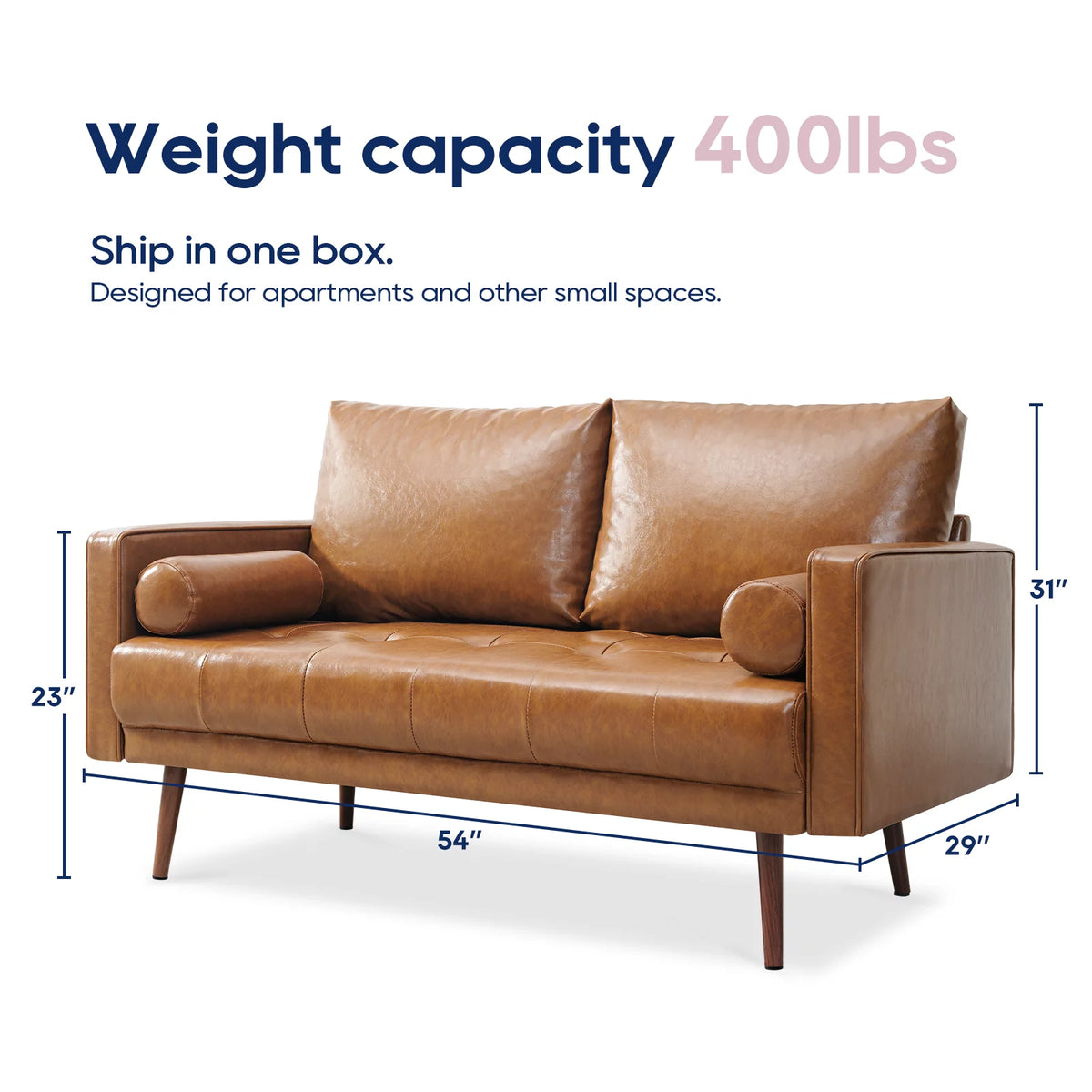 Mid-Century Modern Faux Leather 2-Piece Sofa Set Brown O6021