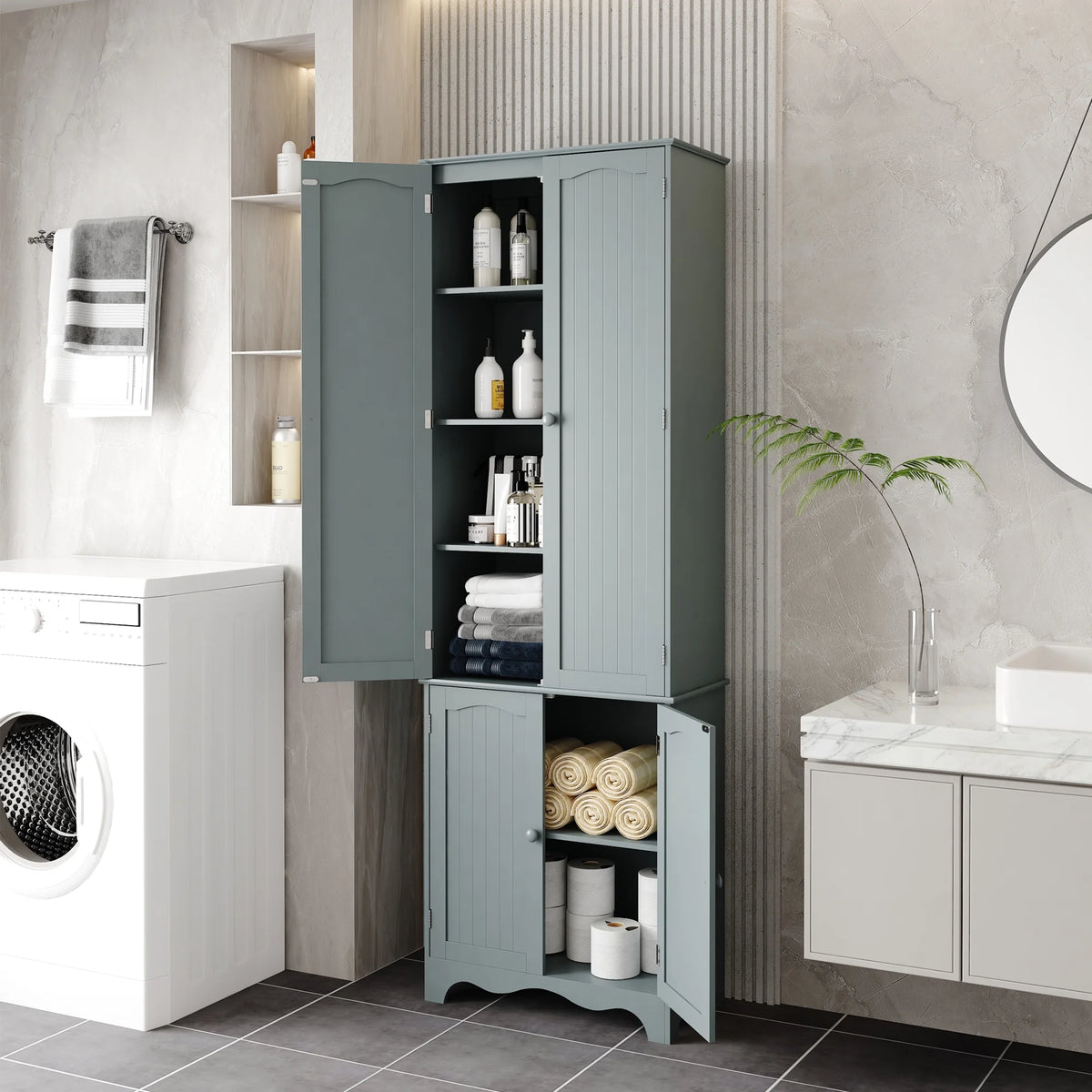 72" H Freestanding Tall Pantry Cabinet with 2 Large Cabinets and Adjustable Shelves F72085