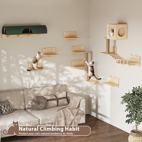 16 Pcs Wall Mounted Cat Shelves with Bed and Scratching Post D3638