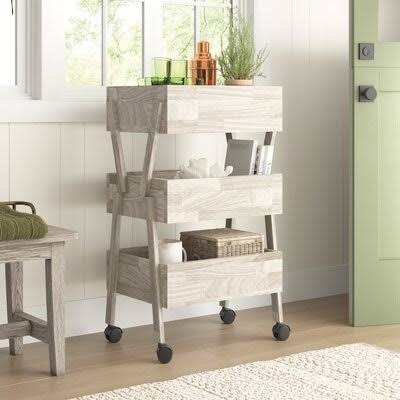 White Wash Bar Cart M22182