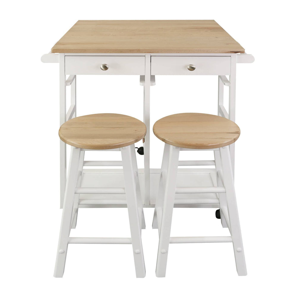 American Maple Drop Leaf Table Top Breakfast Cart Natural White Q65175