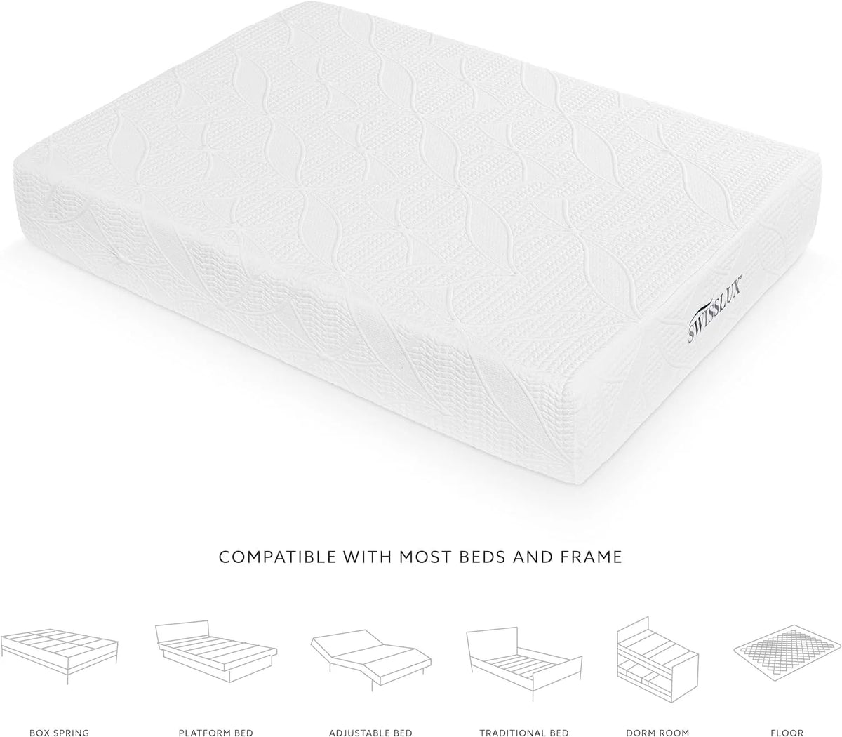 White Full Size 10 Inch Medium Plush Memory Foam Mattress M6837