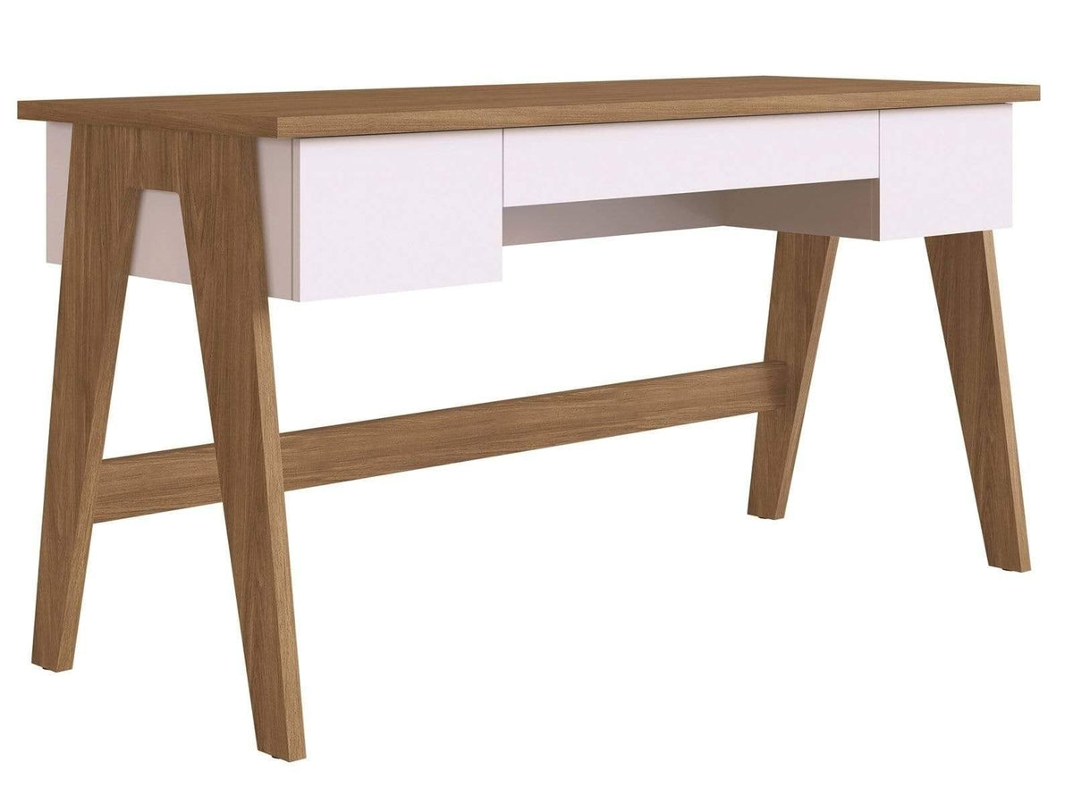 White Executive Office Desk with Light Oak Legs Q24310