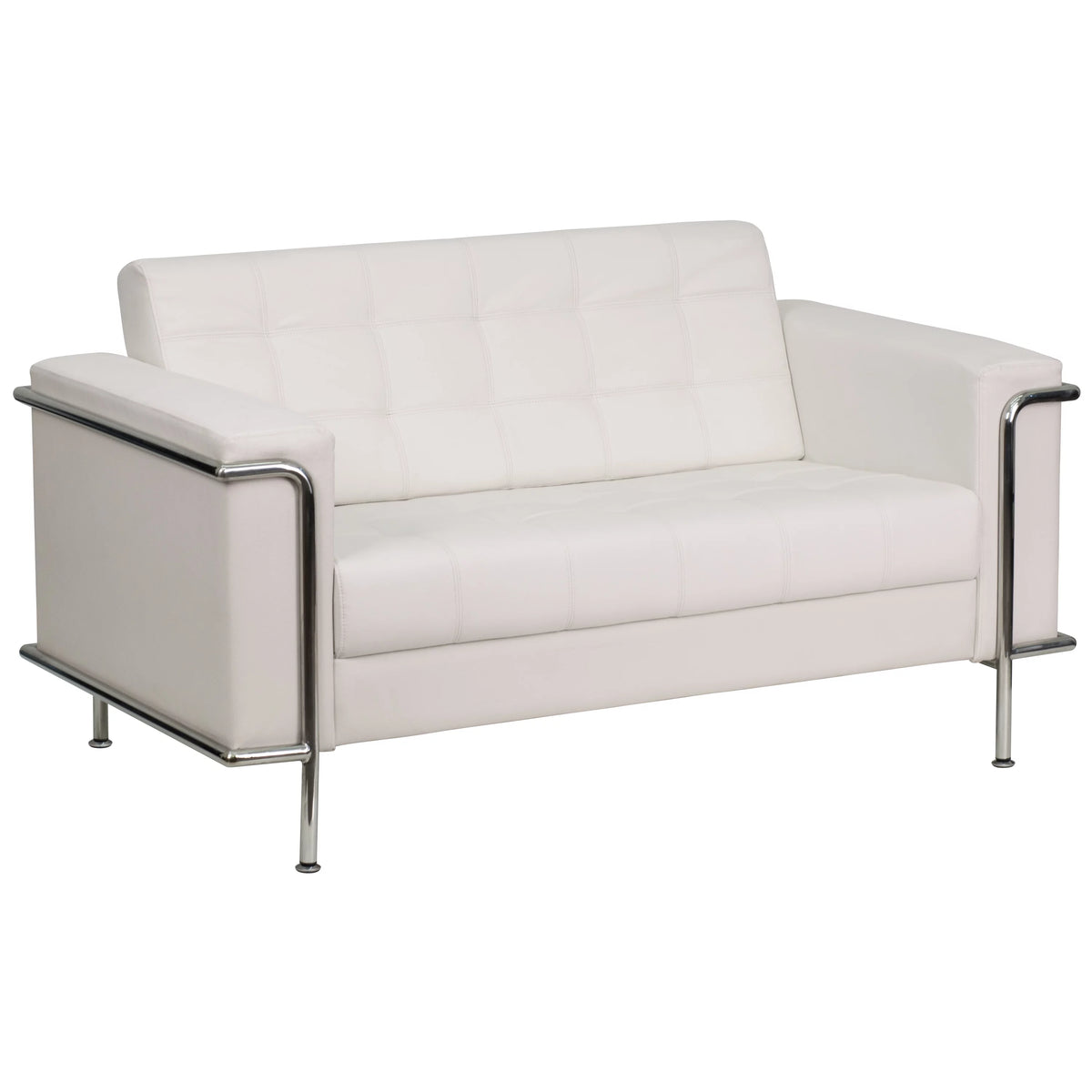 White LeatherSoft Loveseat with Encasing Frame K72142