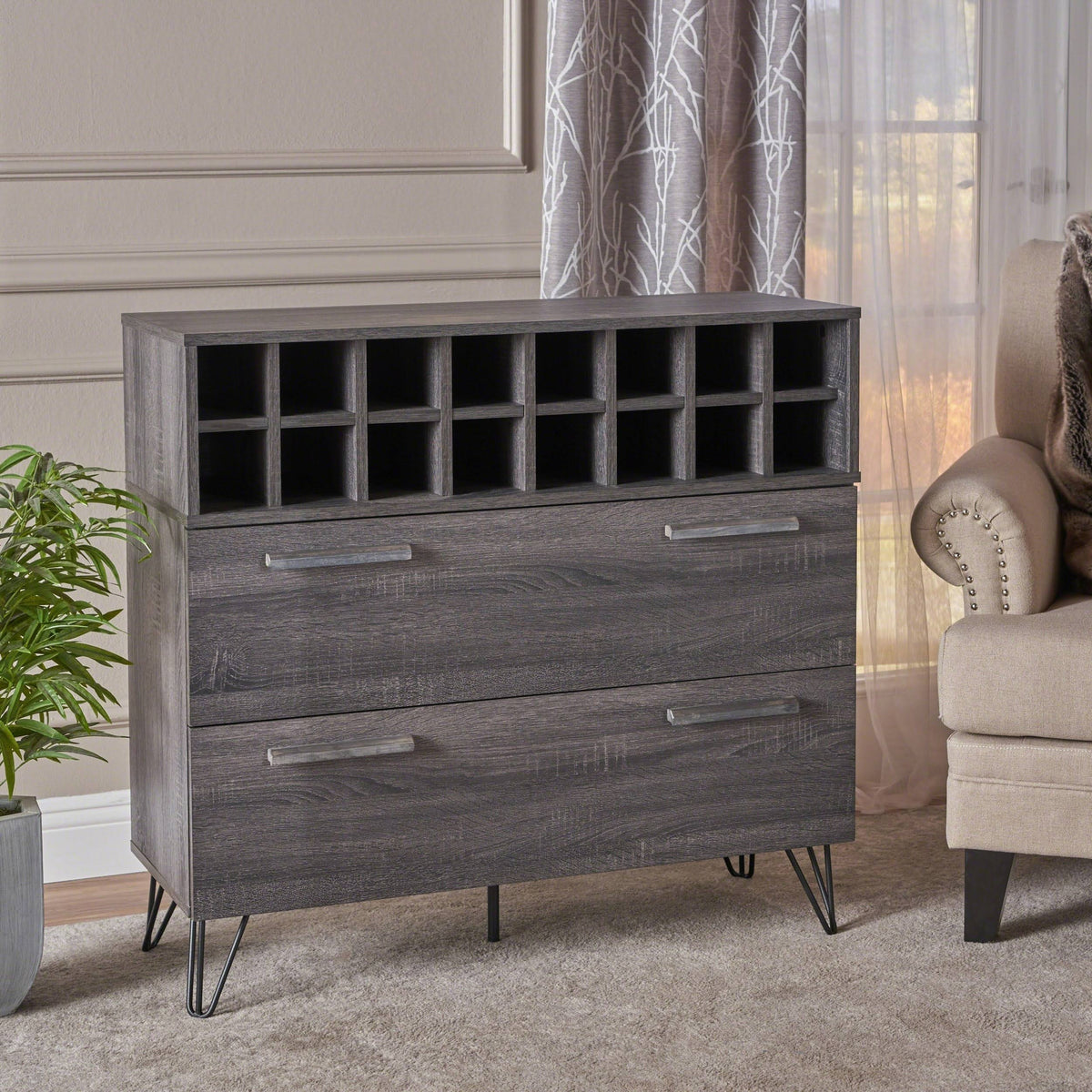 Bar Cabinet in Sonoma Gray Oak and Black A96935