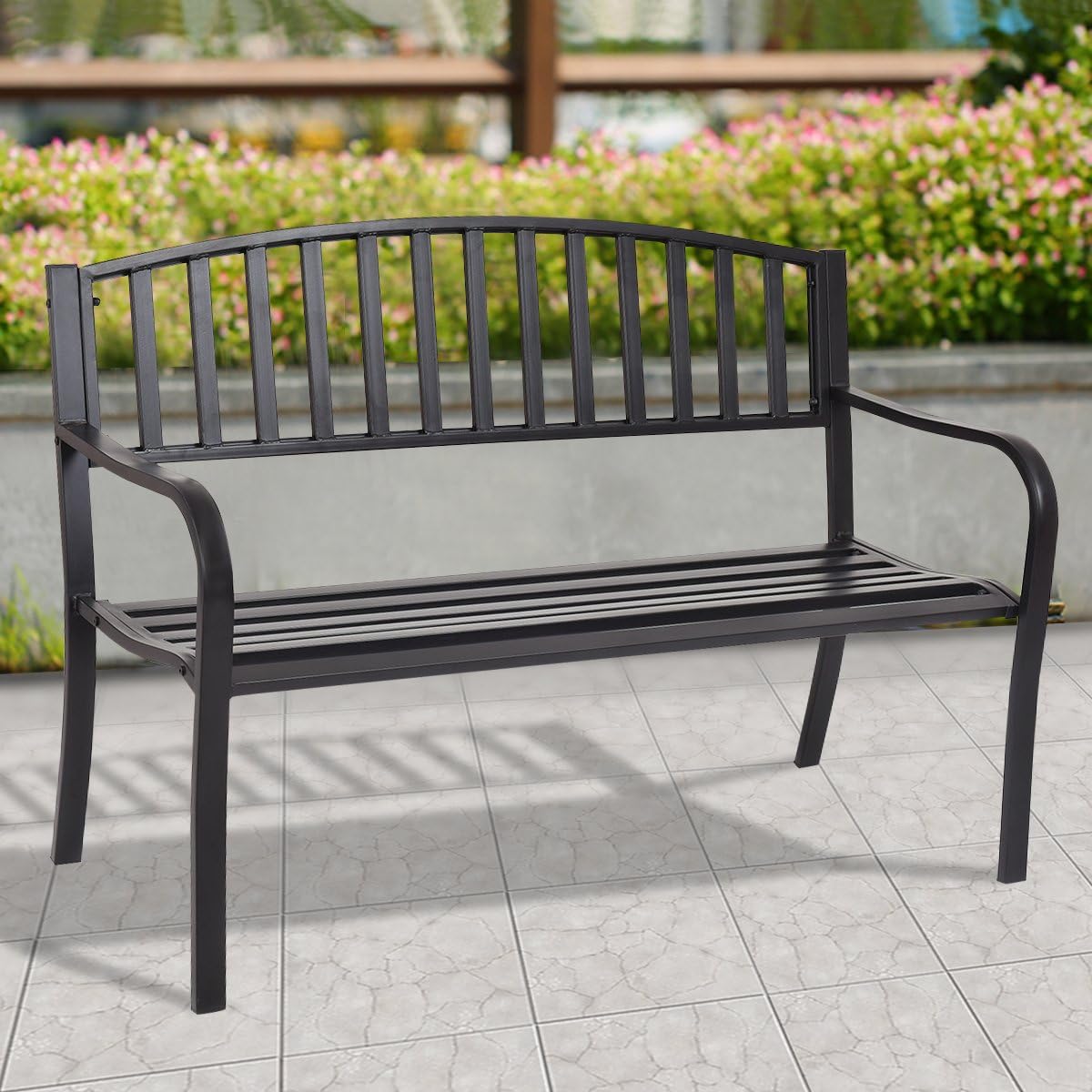 Black Cast Iron Patio Bench W175