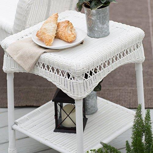 White Resin Wicker Side Table T261343