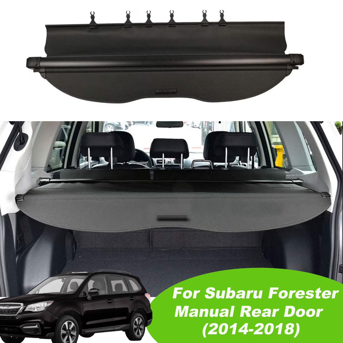 Retractable Cargo Cover for Subaru Forester SUV, Black Rear Trunk Privacy Shade B224