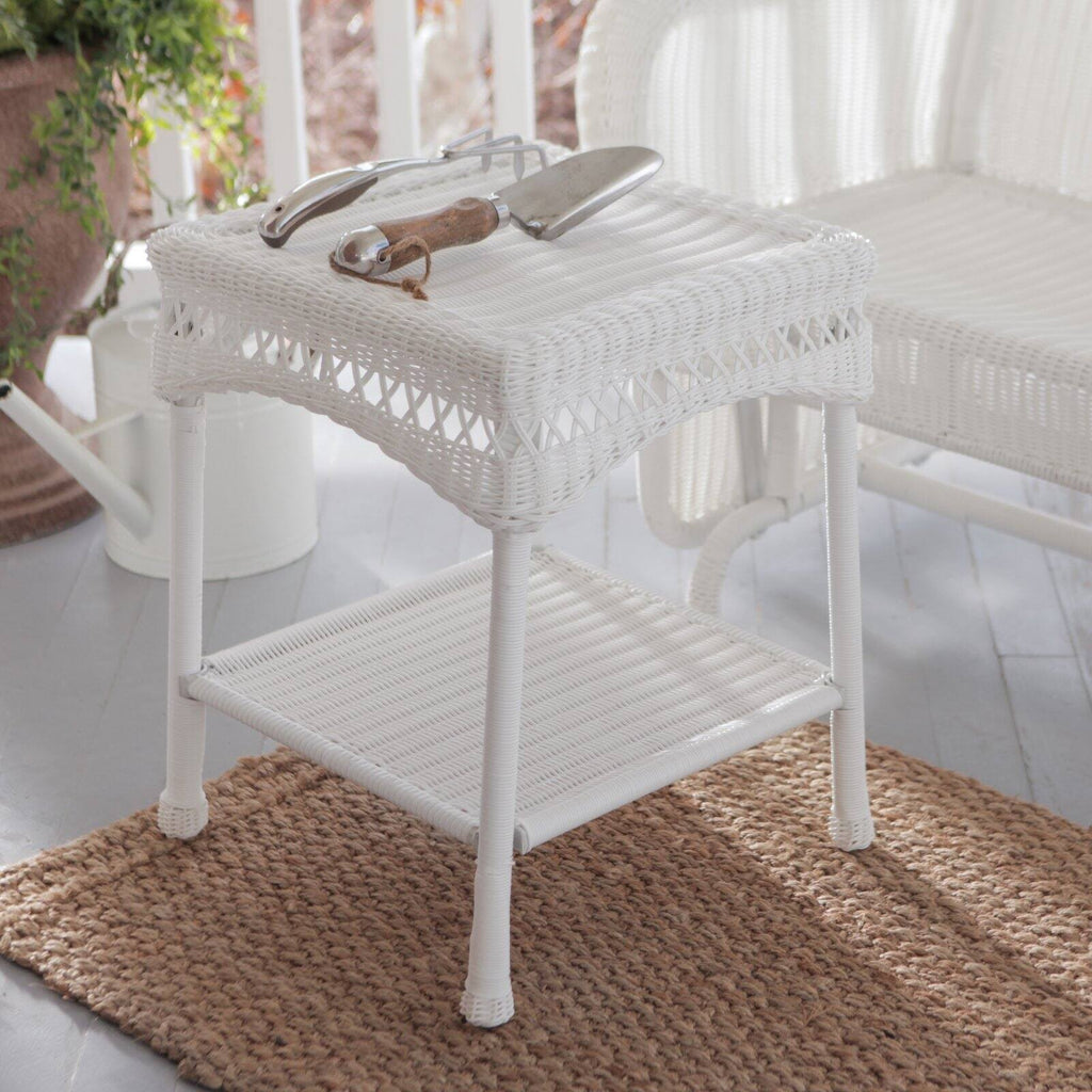 White Resin Wicker Side Table T261343
