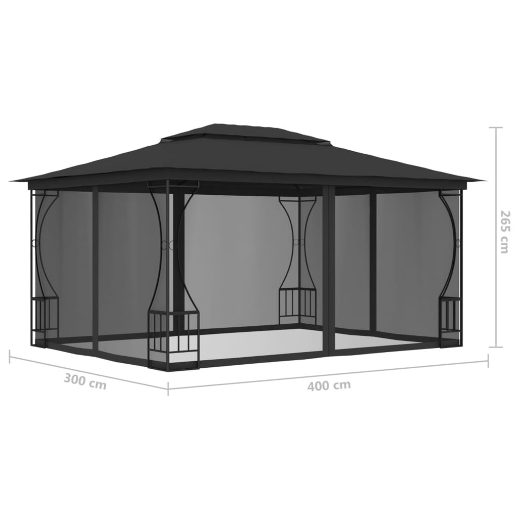9.8'x13.1'x8.7' Anthracite Gazebo with Nets X753