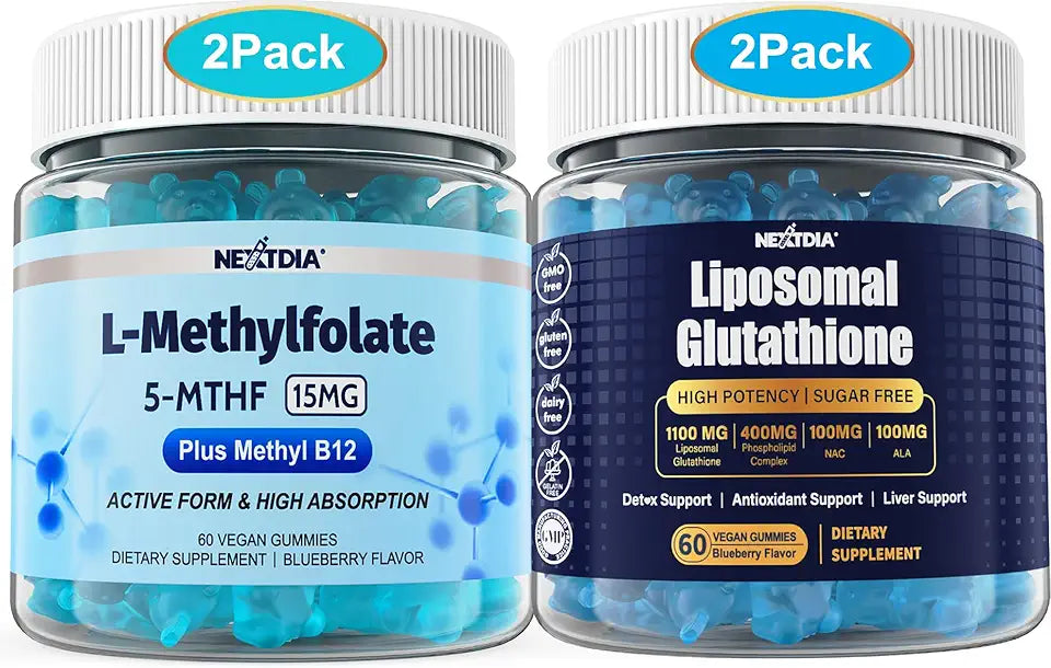 L-MethylFolate 15mg & Methyl B12 Gummies + 1100mg Liposomal Glutathione Gummies L51474