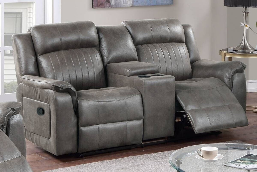 Slate Blue Leatherette Motion Loveseat with Console Reclining I508454