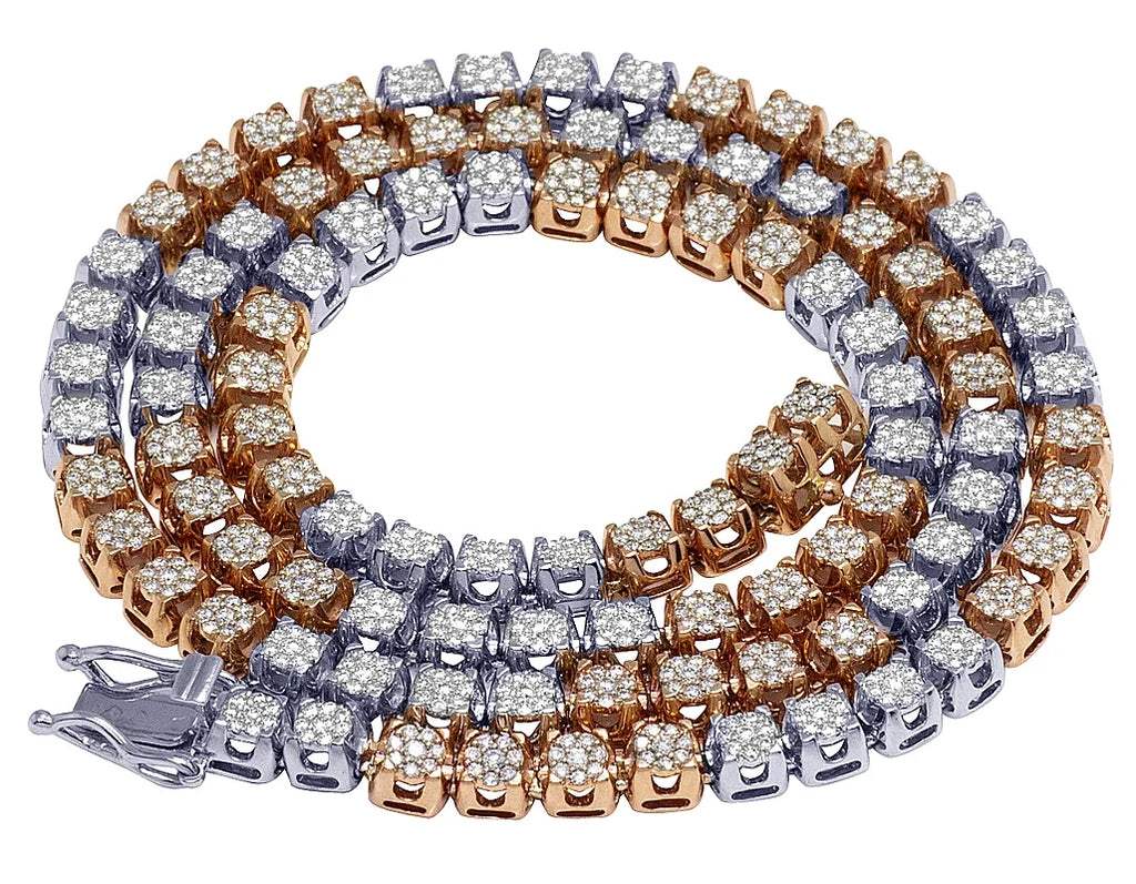 10K Two Tone Gold Diamond Cluster Chain Necklace 10 CT 24" B103