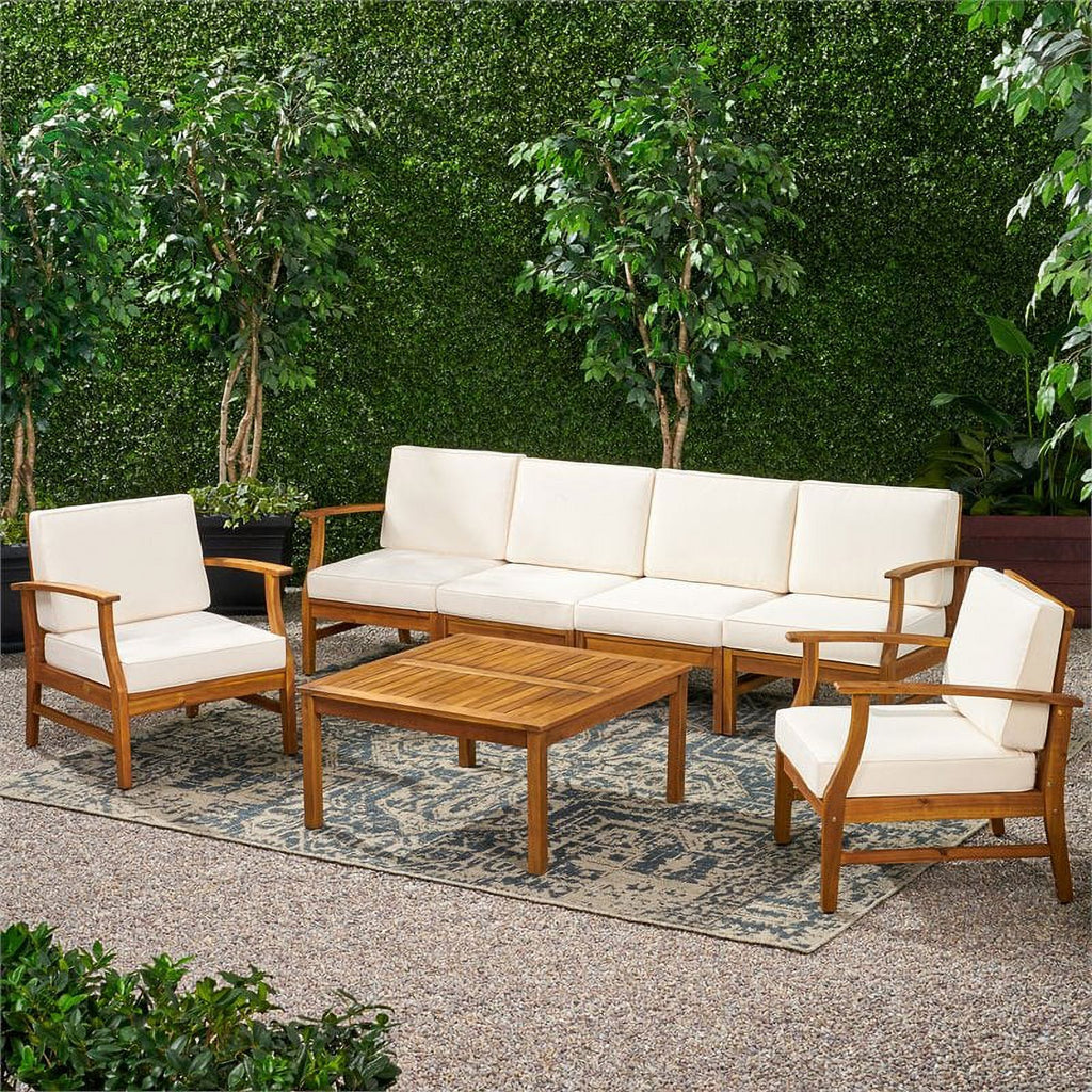 6 Seater Acacia Wood Sofa Set with Cream Cushions G35567
