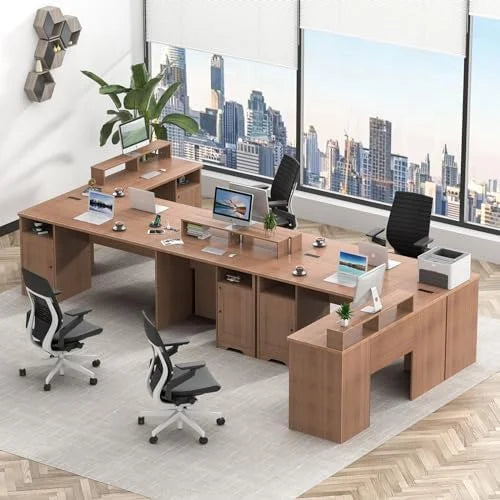 L Shaped Desk with Drawers 60 Inch Corner Computer Desk with USB Charging Port and Power Outlet Oak H420