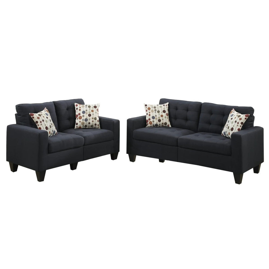 Black Polyfiber Tufted Sofa Loveseat 2pc Set U316