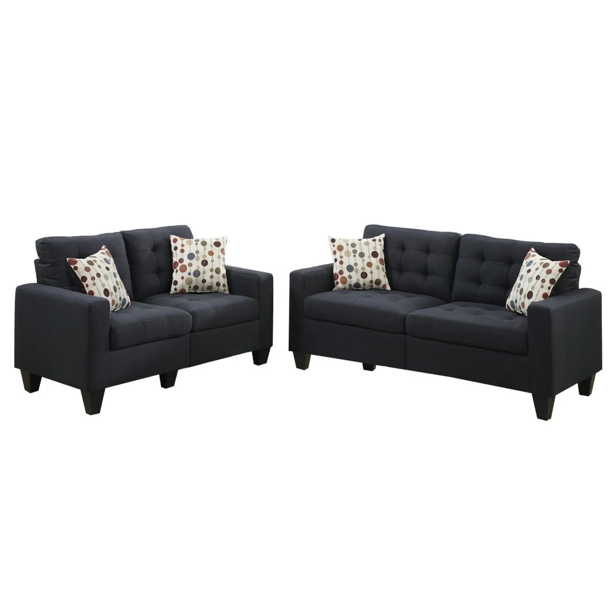 Black Polyfiber Tufted Sofa Loveseat 2pc Set U316