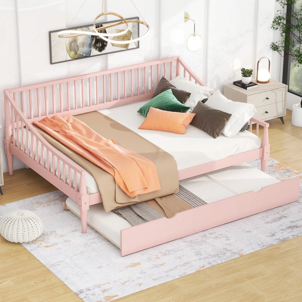 Pink Full Size Wood Daybed with Twin Trundle Z309