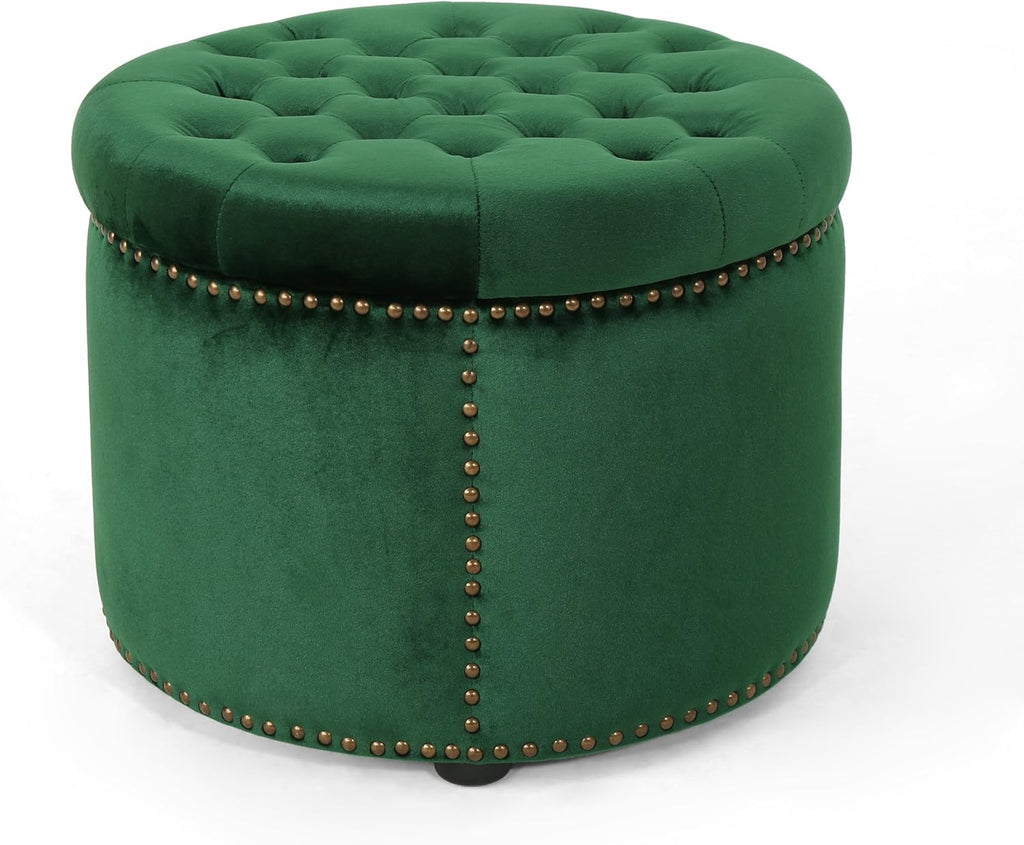 Emerald Velvet Tufted Ottoman U5819