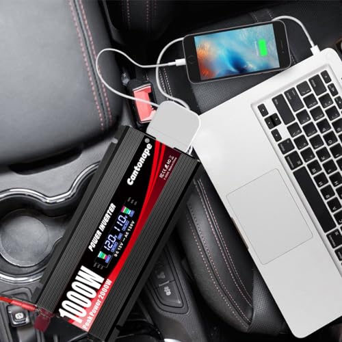 1000 Watt Car Power Inverter 12V to 110V/120V AC with LCD Display Dual AC Outlets Dual USB Black E3777