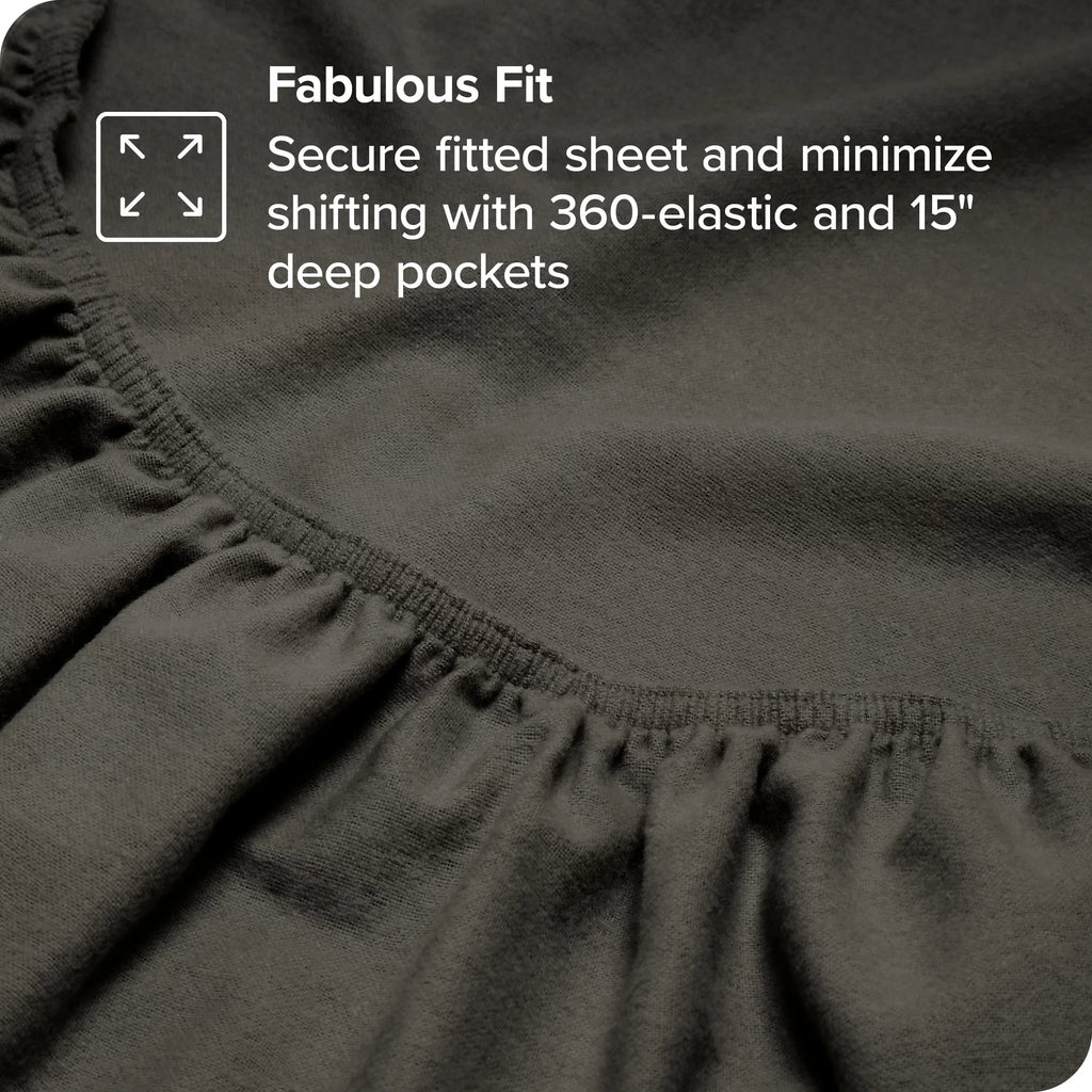 100% Cotton 4 Piece Queen Gray Flannel Sheet Set X6775