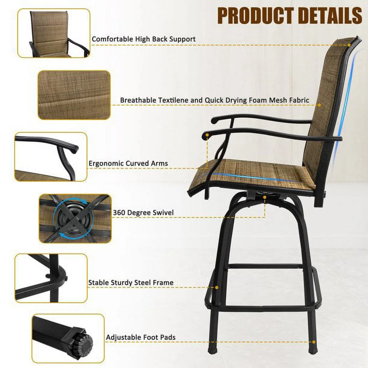 5-Piece Outdoor Textile Bar Set with Swivel Bar Stools X86107