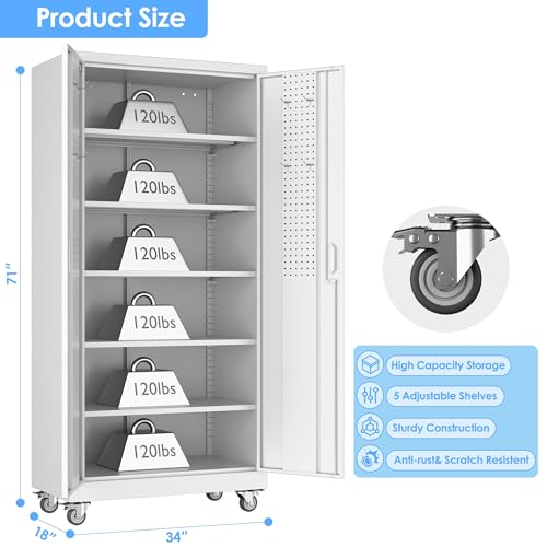 White Metal Storage Cabinet with Wheels S7453