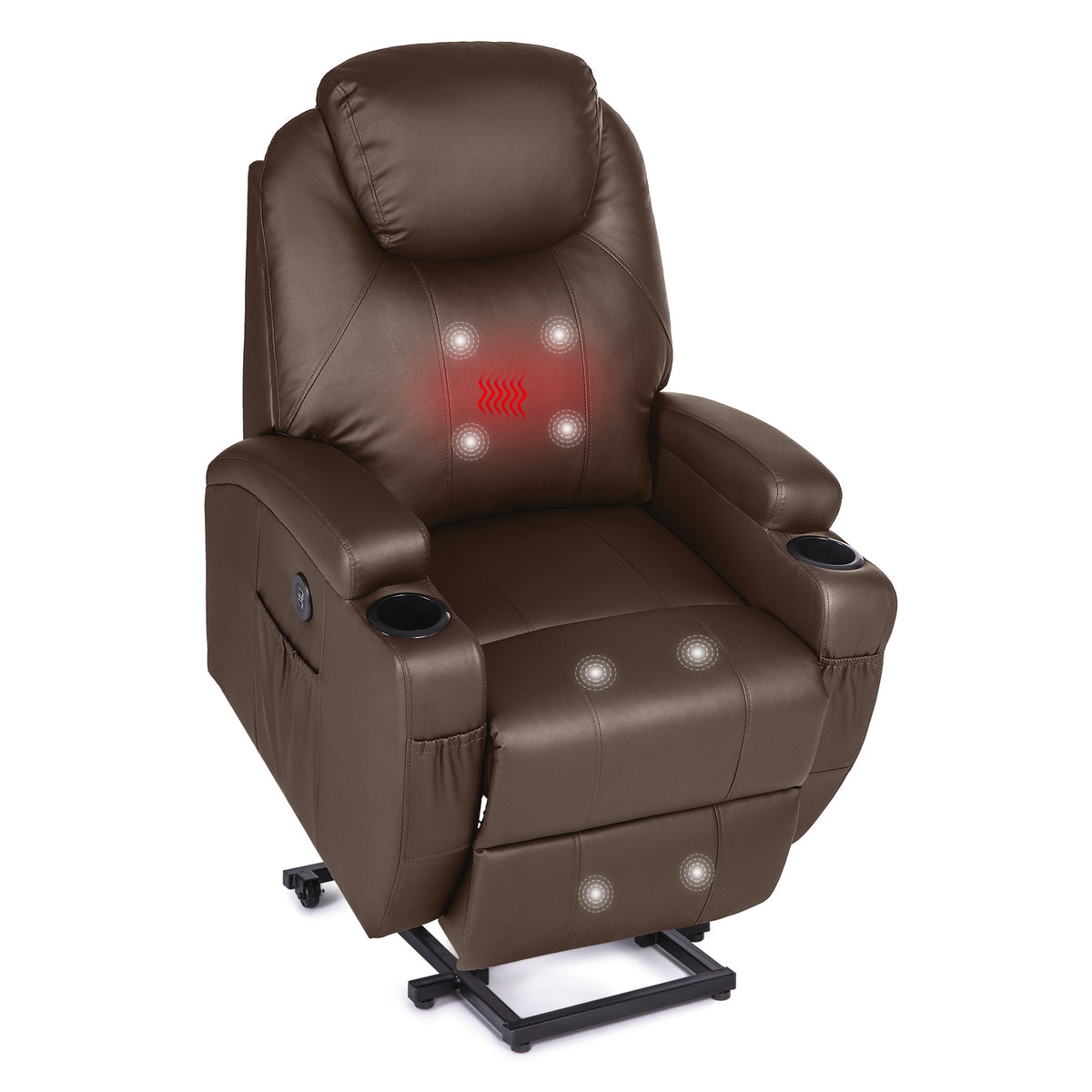 Brown Recliner Chair with Heated Massage Footrest Cup Holders USB Port V930