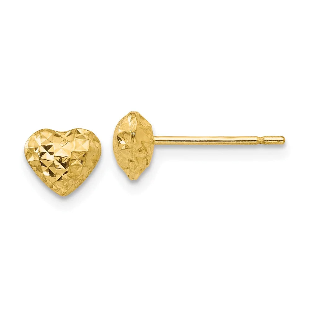 14 Karat Yellow Gold Diamond-cut Puffed Heart Post Earrings G88189
