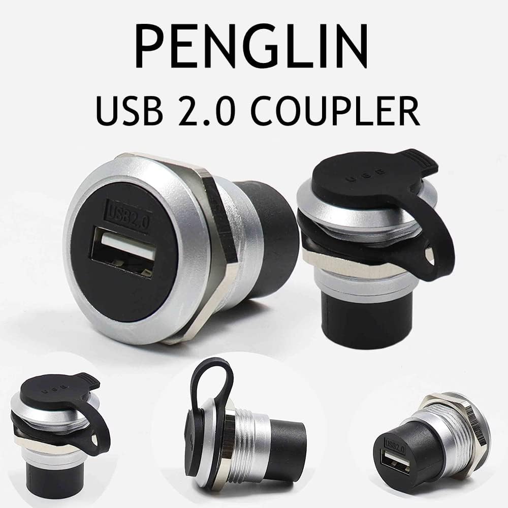 USB 2.0 Panel Mount Coupler, Female to Female Bulkhead Extension Adapter with Dustcap, Pack of 2 O4282