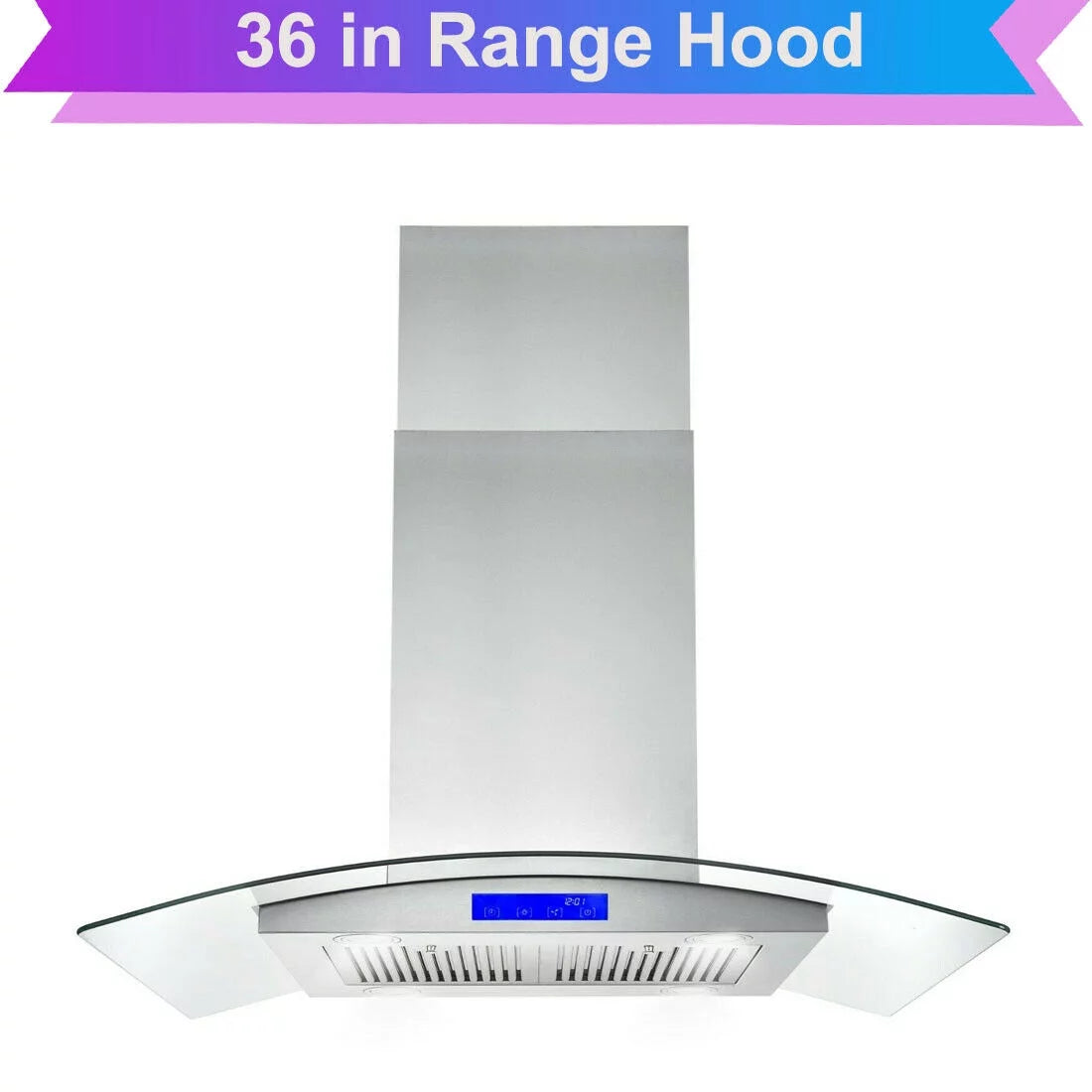 36 inch Island Mount Range Hood 900 CFM with Glass LCD Touch Control L5884