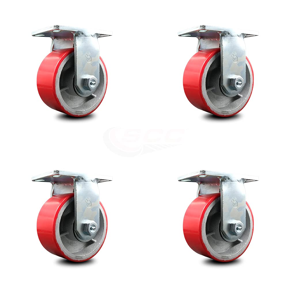 Rigid Caster – 6 Inch Red Poly on Cast Iron Wheel M63768