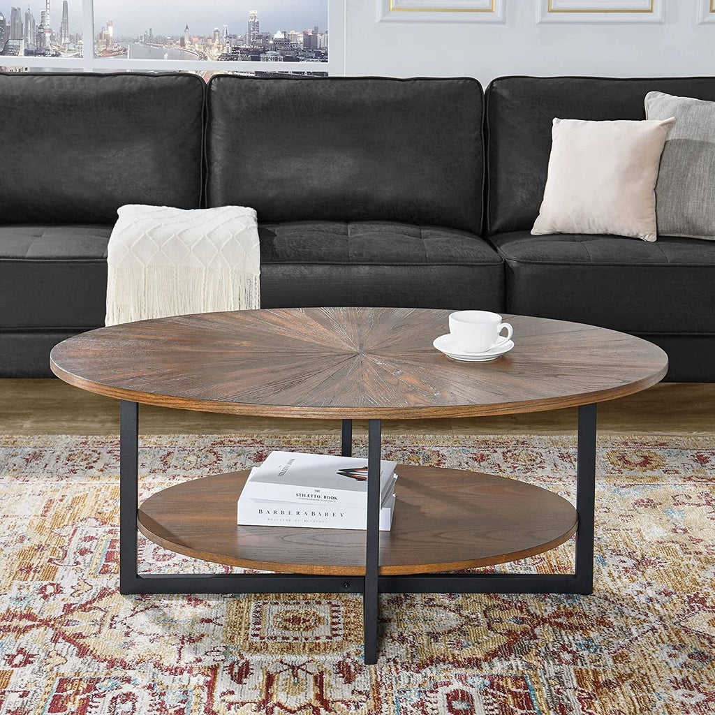Solid Wood Oval Coffee Table with Cross Metal Legs A791