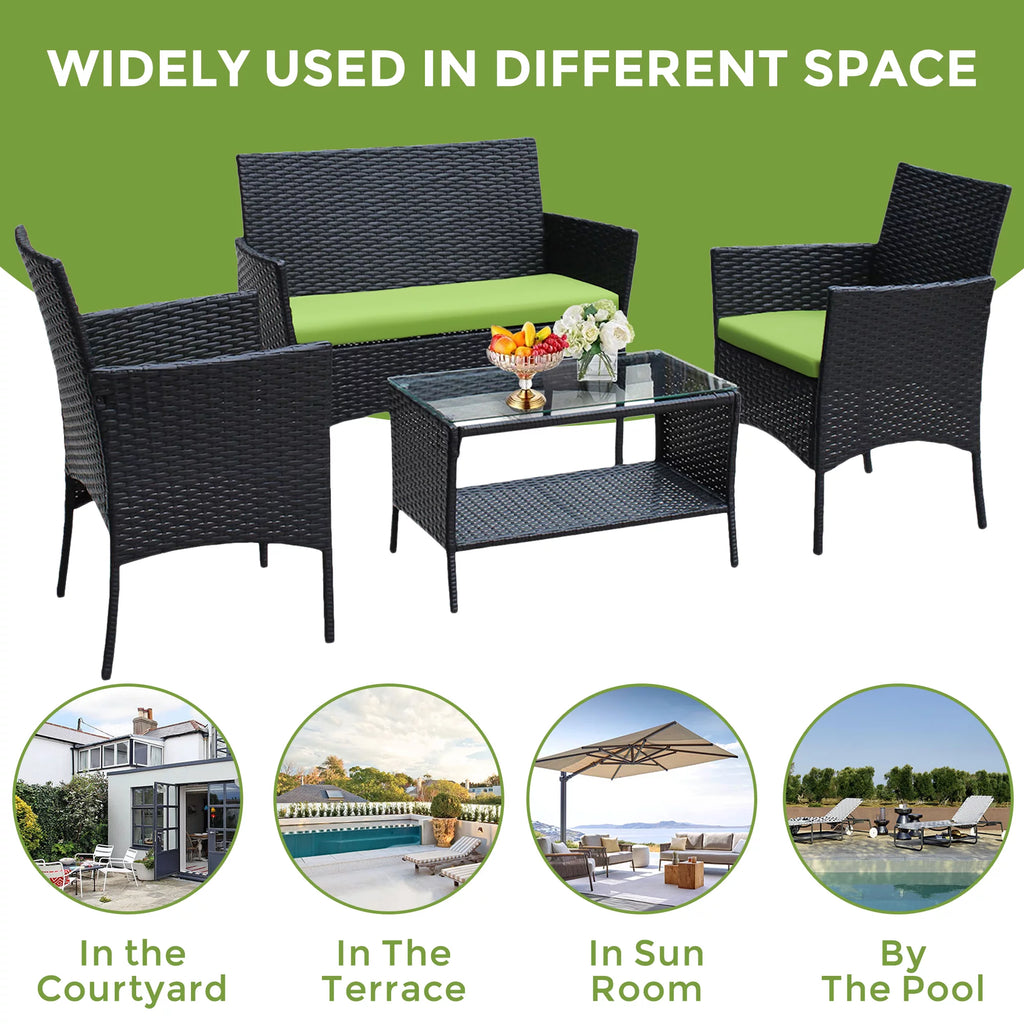 4 Pc PE Rattan Outdoor Furniture Set with Cushions U57730