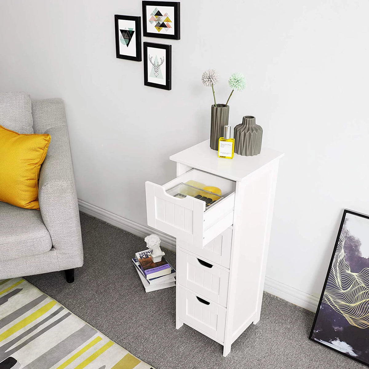 White 4 Drawer Wooden Floor Cabinet O79609