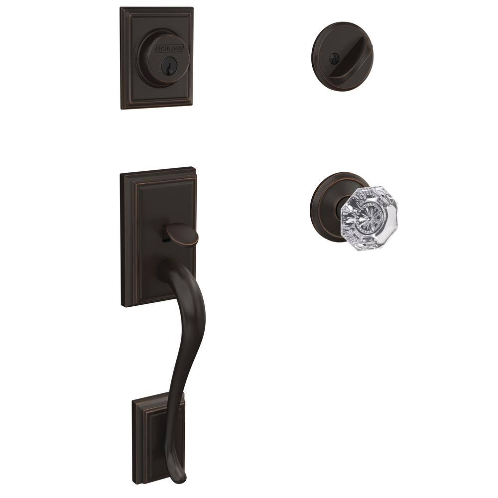 Aged Bronze Single Cylinder Door Handleset with Glass Door Knob R90127