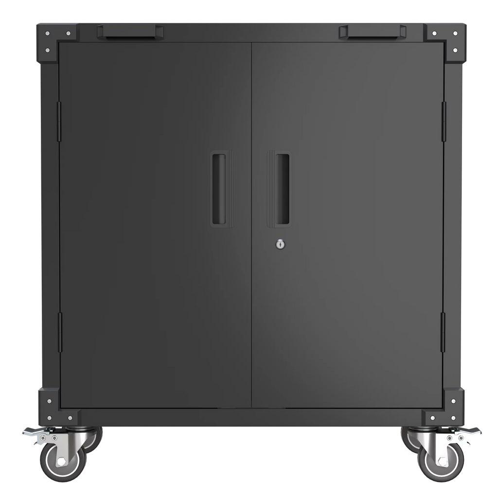 Lockable Steel Storage Cabinet with Adjustable Shelves and Wheels, Black D171016