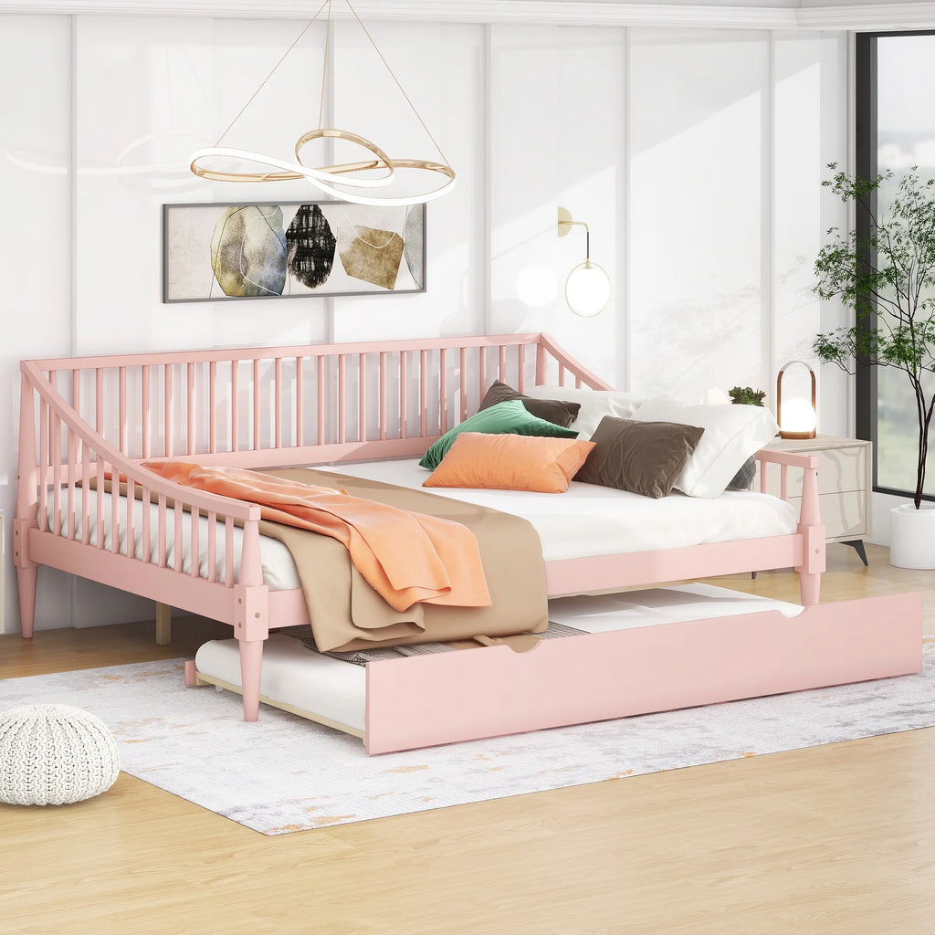 Pink Full Size Wood Daybed with Twin Trundle Z309
