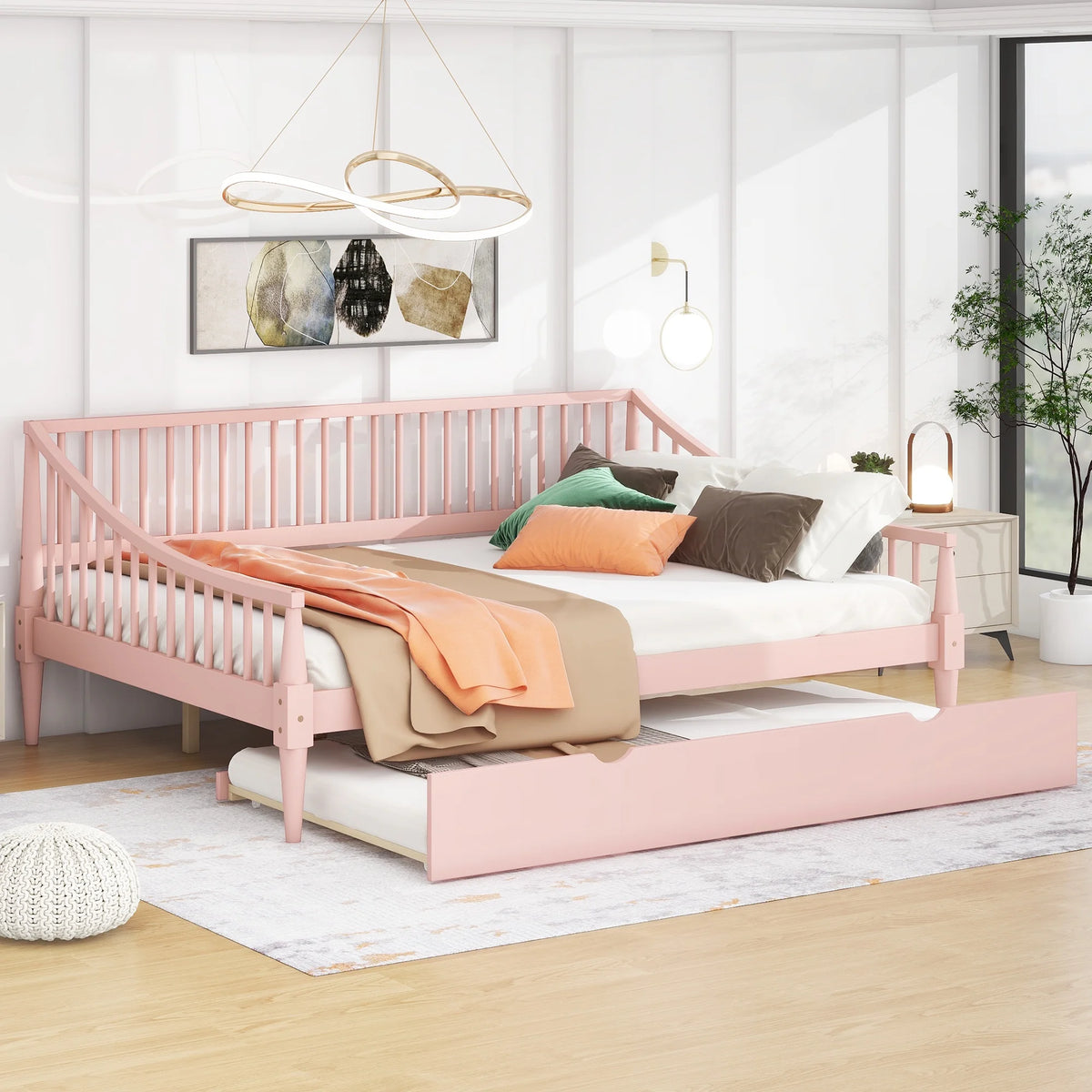 Pink Full Size Wood Daybed with Twin Trundle Z309