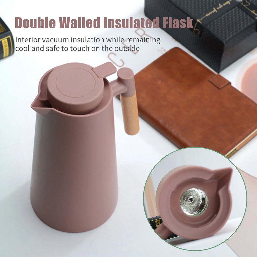 1L Double Walled Thermal Coffee Carafe with Wood Handle E126
