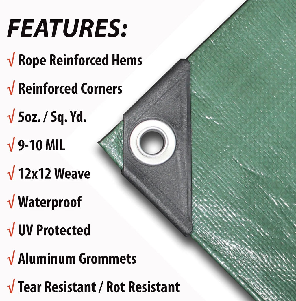 Green/Silver Heavy Duty Polyethylene Tarp, 12’ x 14’, 5 oz. A844
