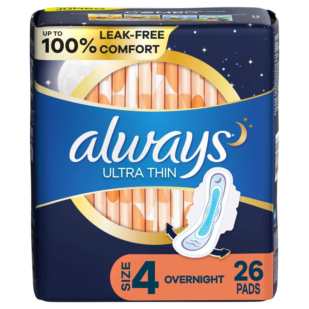 Ultra Thin Overnight Pads with Wings, Size 4, 50 CT J4189