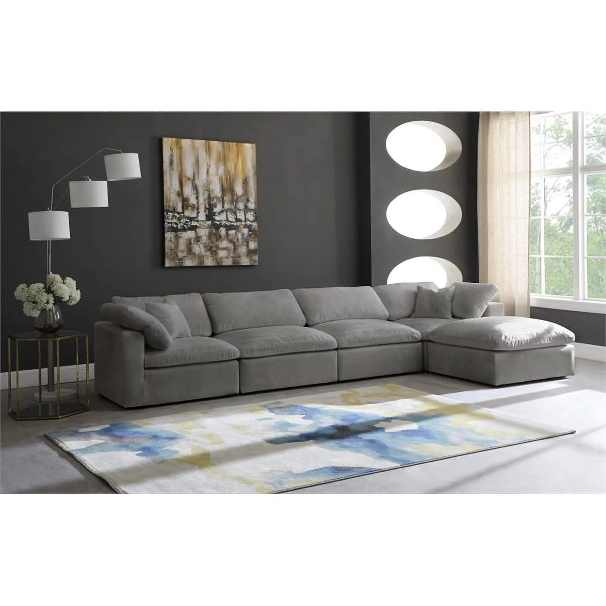 Gray Velvet Modular Sectional A74385
