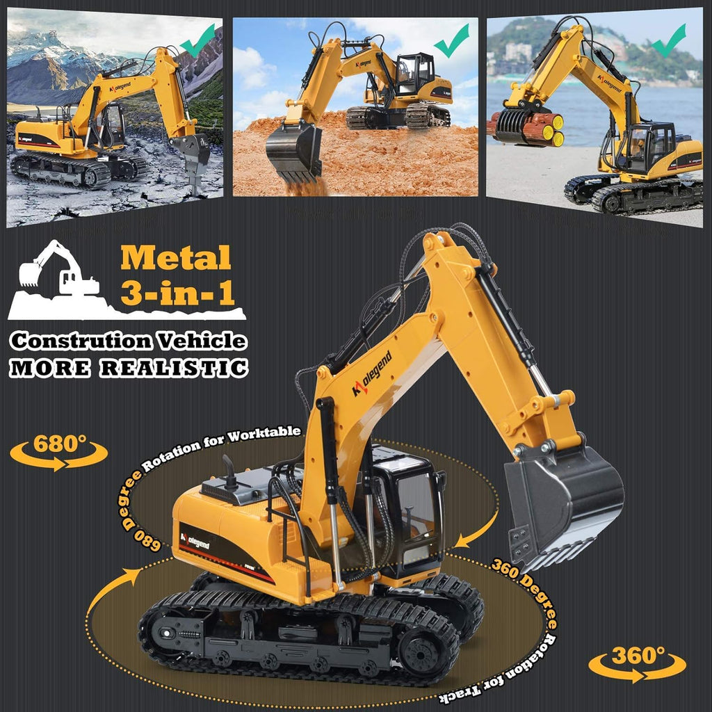 3 in 1 Remote Control Excavator with Metal Shovel, 15 Channel Construction Tractor R93693