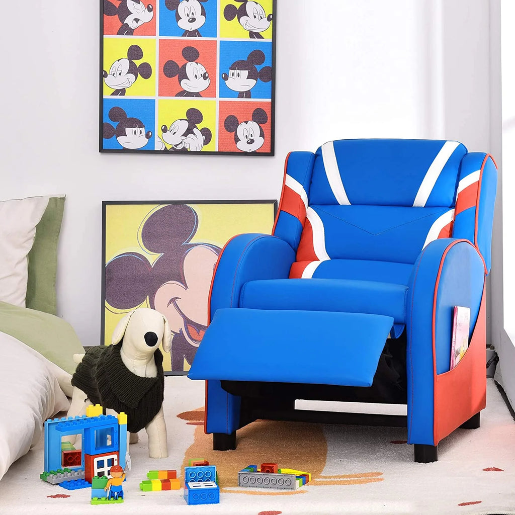 Blue Ergonomic Leather Recliner Chair with Footrest Y6666