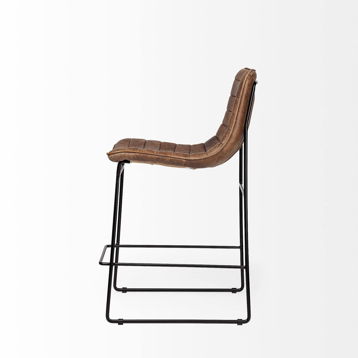 Brown Leather Seat Black Metal Frame Stool A14609