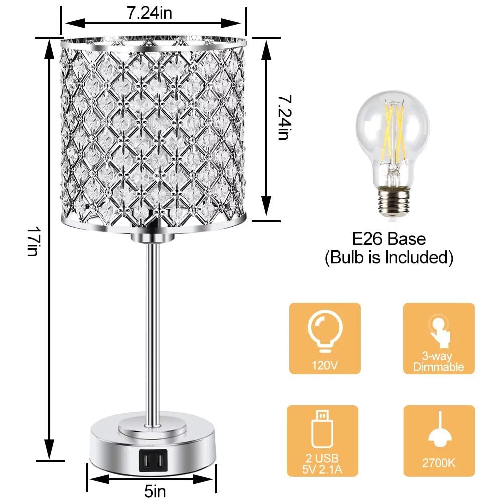 Crystal Table Lamp Set of 2 with 2 USB Charging Ports M23675