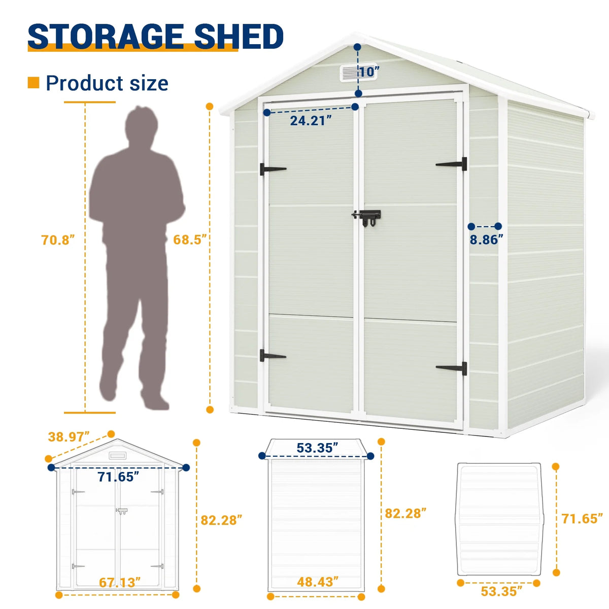 6x4.5 FT Resin Outdoor Storage Shed with Lockable Door F78296