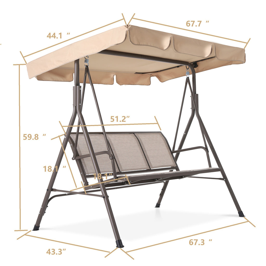 Beige 3-Person Steel Outdoor Patio Swing Chair V19954